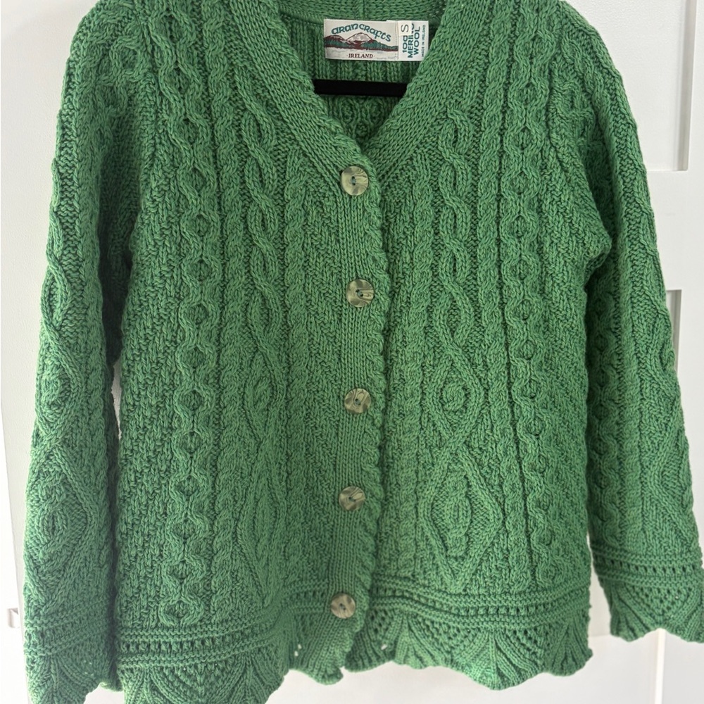 Aran Craft Emerald Cable Knit Cardigan